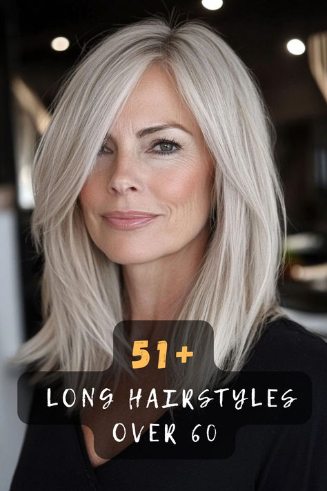 Stay modern with 51 long hairstyles for women over 60 embracing graceful aging. Featuring contemporary cuts, stylish bangs, and trendy textures, these styles keep you looking fresh and vibrant. Discover how to incorporate modern elements into your long hair. Click to explore these modern ideas! 💇‍♀️✨ #ModernHairstyles #Over60Trends #GracefulAging #ContemporaryCuts #StylishBangs #TrendyTextures #VibrantLook Long Hairstyles For Women Over Fifty, Long Hairstyles For Grey Hair, Long Haircuts For Over 50 Women, Long Gray Hairstyles For Women Over 50, Long Straight Hair Over 50, Long Hairstyles Fine Hair For Women, Long Hairstyles Older Women, 50 Year Old Long Hairstyles, Long Hair For Women Over 60 Aging Gracefully