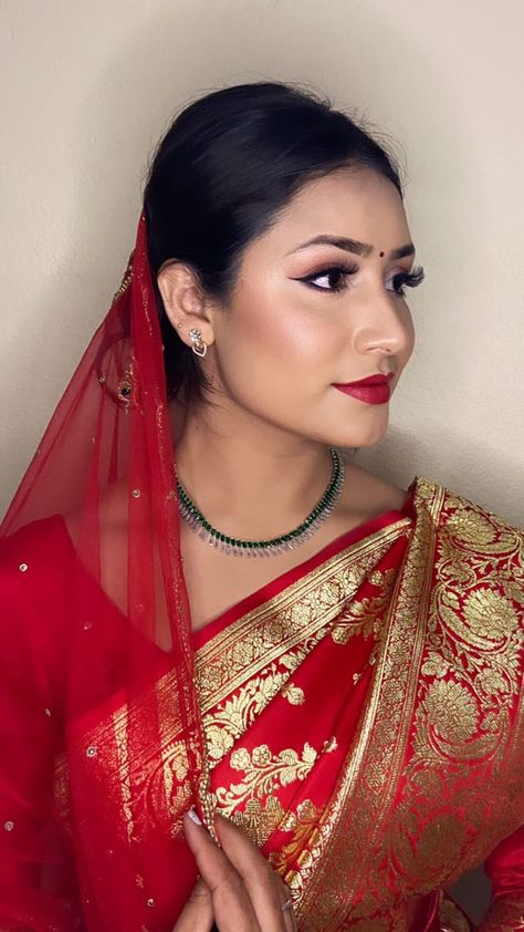 Bridal Make Up, Nepal, Nepali Bridal Makeup, Bridal Look Makeup, Nepali Bride, Desi Aesthetic, Bridal Look, Bride Makeup, Bridal Looks