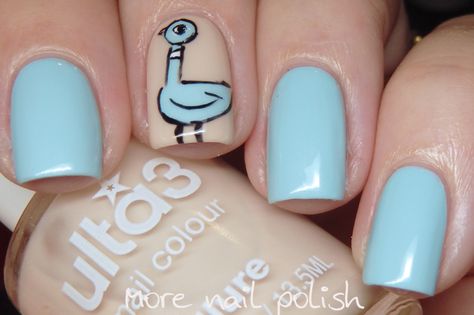 Pigeon Nails, Book Nails Designs, Teacher Nail Art, Pigeon Drive The Bus, Don't Let The Pigeon, Teacher Nails, Book Nail Art, Fingernail Ideas, Book Nails