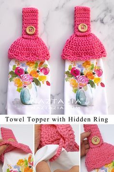 Crochet Towel Tops, Hidden Ring, Towel Toppers, Crochet Dish Towels, Crochet Towel Holders, Crochet Towel Topper, Crochet Kitchen Towels, Dishcloth Crochet Pattern, Crochet Towel