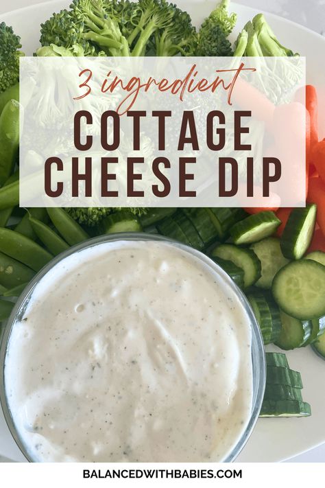 Cottage Cheese Ranch Dip - Balanced with Babies Cottage Cheese Ranch Dip, Cheese Ranch Dip, Cottage Cheese Ranch, Veggie Dip Recipe, Crockpot Chicken Dinners, Cottage Cheese Dips, Ranch Dip Recipe, Ranch Recipe, Cottage Cheese Recipes