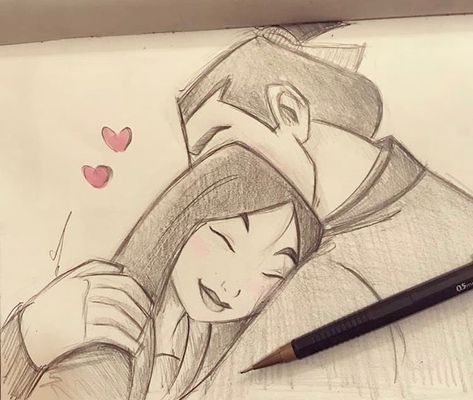 Disney Couple Sketch, Mulan Drawings Sketches, Disney Couples Drawings, Disney Couple Drawings, Disney Love Drawings, Easy Dragon Drawings, Disney Movie Art, Disney Drawings Sketches, Pencil Sketch Images