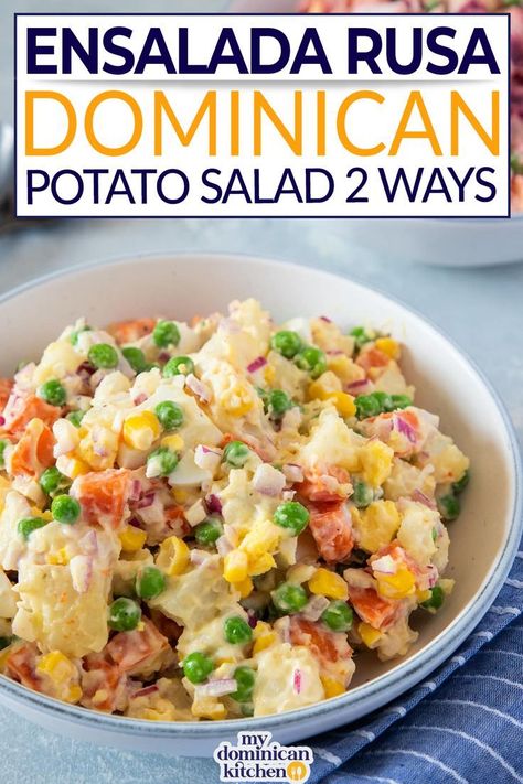 Dominican Potato Salad, Dominican Culture, Russian Salad Recipe, Dominicano Recipes, Dominican Recipes, Russian Salad, Mixed Salad, American Foods, Dominican Food