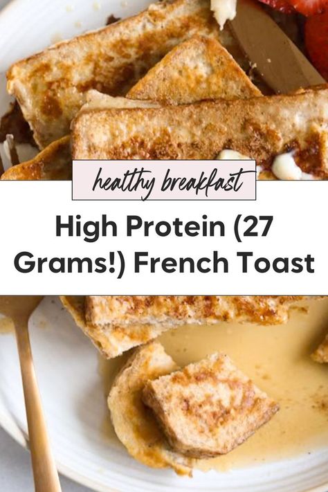 This high protein French toast is a healthy breakfast option made with simple ingredients like cottage cheese and whole wheat bread. With almost 30 grams of protein per serving, it’s a high protein breakfast that's crisp around the edges and has soft centers. Try this protein French toast recipe for a balanced and delicious protein breakfast without using protein powder. Protein French Toast Recipe, High Protein French Toast, Quick High Protein Breakfast, Protein Toast, Fiber Breakfast, Protein French Toast, High Fiber Breakfast, French Toast Muffins, High Protein Breakfast Recipes