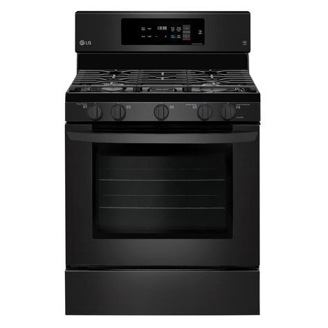 matte-black-stainless-steel-lg-electronics-single-oven-gas-range Matte Black Appliances, Clean Stove Burners, Black Appliances Kitchen, Cleaning Oven Racks, Convection Range, Kitchen Necessities, Black Appliances, Stainless Steel Range, Countertop Microwave