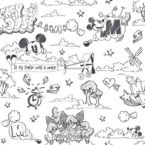 Ideas Habitaciones, Wallpaper Black And White, Mickey Love, Dining Room Wallpaper, Mickey Mouse Wallpaper, Graffiti Designs, Wallpaper Iphone Disney, Wallpaper Rolls, Wallpaper Black