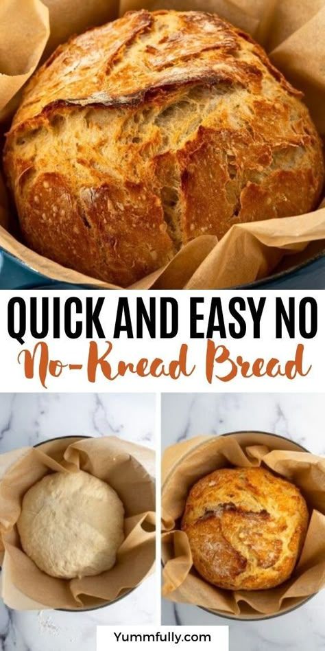 This Quick and Easy No-Knead Bread can be made even by the most amateur bakers, and it turns out bakery-style. It’s amazing how basic pantry staples can create a perfectly crusty on the outside while chewy on the inside artisan bread. Give it a try and see how easy it is to enjoy freshly baked bread! Easy Crunchy Bread, Round Loaf Bread, Easy And Quick Bread Recipes, How To Make Fresh Bread Easy Recipes, Damn Delicious No Knead Bread, No Knead No Rise Bread, Fast Artisan Bread Recipe, Easy Bread Recipes No Knead, Fast No Knead Bread