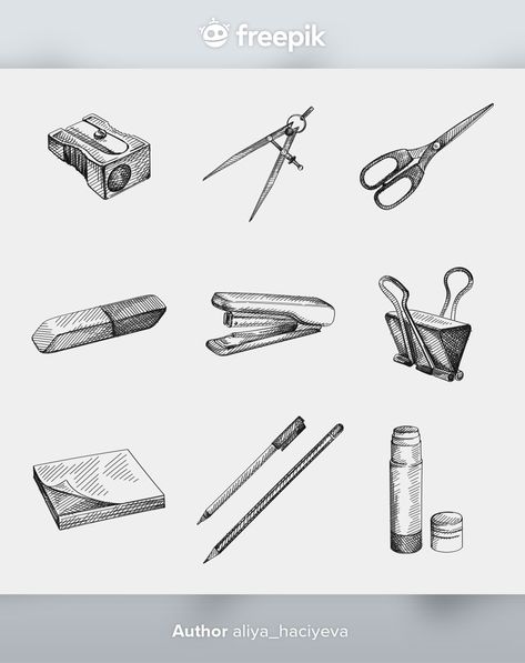 How To Draw Objects, Objects Sketching, Stationary Sketch, Object Sketches, Objects Sketch, Clip Drawing, School Sketches, Eraser Drawing, Objects Drawing