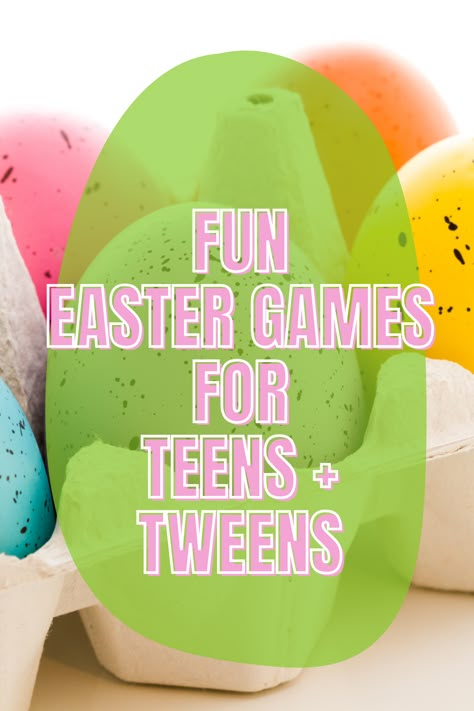 Hopping Fun Easter Games for Teens + Tweens - Fun Party Pop Easter Indoor Activities, Easter Minute To Win It Games For Teens, Easter Games For Classroom, Easter Young Women Activities, Easter For Teens Ideas, Family Easter Games Activities, Egg Games For Adults, Easter Games For Teens And Adults, Easter Hunt Ideas For Teens