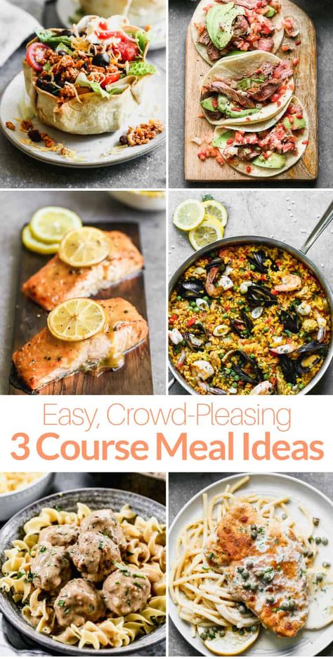 Easy Three Course Meal Ideas, 3 Course Meal Ideas Dinners Friends, Easy 3 Course Meal Dinners, Two Course Meal Ideas, Multiple Course Meal Ideas, 3 Course Meal Ideas Wedding, Dinner Course Ideas, Gourmet Main Course, Three Course Meal Ideas Parties