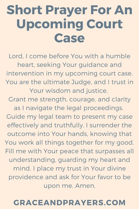 Are you seeking prayers for court cases? Then we hope these prayers will give you strength during this difficult trial and bring you justice! Click to read all prayers for court cases. Prayers To Win Court Cases, Prayers For Justice In Court, Prayer For Victory In Court Case, Prayers For Court Cases, Prayers For Divorce, Prayer For Court Hearing, Court Prayers, Prayers For Court, Court Quotes