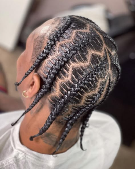 17 Male Braids Hairstyles For A Unique And Trendy Look Braided Male Hairstyles, Zigzag Part Braids, Men’s Braid Twist Styles, Pop Smock Braids Man, Braids For Guys With Short Hair, Pop Smock Braids Boy, Gangster Hairstyle, Men’s Braided Designs, Men Braids Hairstyles Short