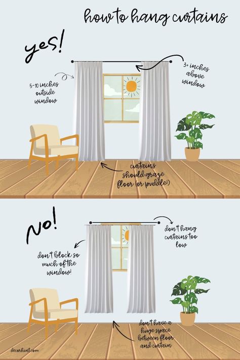 Decor Hint: How to Hang Curtains Like a Designer - Decor Hint How To Hang Curtains, Installing Curtain Rods, High Curtains, Hang Curtains, Water Curtain, Wide Curtains, Buy Curtains, Pinch Pleat Curtains, Diy Craft Ideas