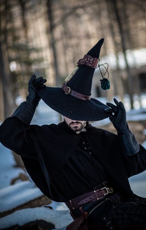 Men Witch Costume, Alchemist Witch, Forest Wizard, Aesthetic Fashion Men, Wizard Costume, Felted Hat, Wizard Hat, Witch Halloween Costume, Larp Costume