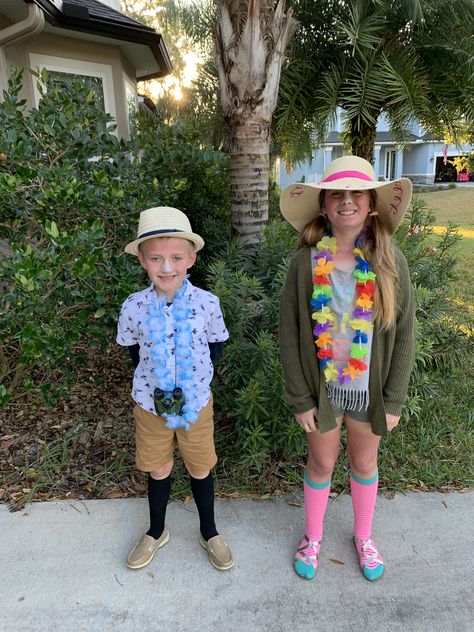 Literacy week at school and it was tourist day. I used white eyeliner for their sunscreened noses and blush for their sunburned faces and skin. Dress Like A Tourist Day At School, Tacky Tourist Costume, Sunburnt Face, Tourist Costume, Tacky Tourist, Literacy Week, Tourist Outfit, Hawaiian Outfits, Theme Nights