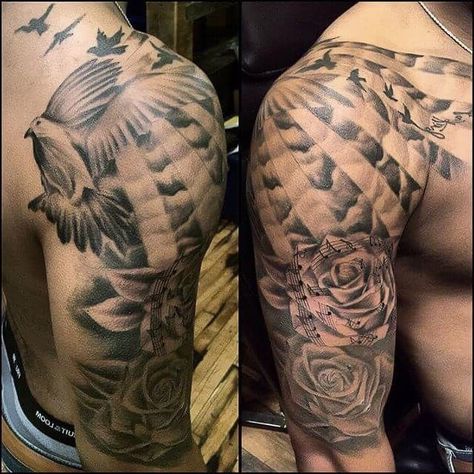 Upper Arm Tattoos For Guys, Upper Shoulder Tattoo, Shoulder Sleeve Tattoos, Cool Shoulder Tattoos, Quarter Sleeve Tattoos, Cool Half Sleeve Tattoos, Tattoos Infinity, Mens Shoulder Tattoo, Forearm Sleeve Tattoos