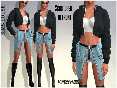 Sims 4 Open Shirt, Boho Style Jeans, House Skirting, Silk Dress Short, Safari Dress, Studded Leather Jacket, Open Shirt, Female Clothing, Sims House