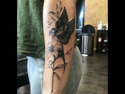 Sparrows and Lilies Tattoo by Dani Kazlow Sparrows And Lilies, Lillie’s And Sparrow Tattoo, Sparrow And Lilies Tattoo, Sparrow Lily Tattoo, Lilly And Sparrow Tattoo, Lily And Sparrow Tattoo, Sparrow And Lily Tattoo, Lilies Tattoo, Be Still Tattoo