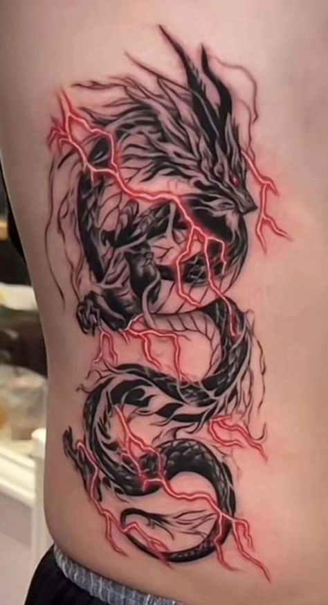 Trash Polka Dragon Tattoo, Fire Dragon Tattoo, Dragon Tattoo Shoulder, Meaningful Tattoos For Men, Dragon Tattoo Arm, Dragon Head Tattoo, Rib Tattoos For Guys, Trash Polka Tattoo Designs, Red Dragon Tattoo