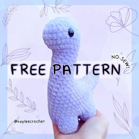 🦕 FREE PATTERN 🦕 🦕 This is a no-sew brontosaurus crochet pattern, and... it's free! (Edit) R16 of the body should be (16) sts R9 of the… | Instagram Crochet Amigurumi Quick, Crochet Stuffed Dinosaur Free Pattern, Plush Dinosaur Crochet Pattern, Crochet One Color Projects, Small Dino Crochet Pattern Free, Crochet Plushies Pattern Free No Sew, No Sew Crochet Plushies, Dinosaur Free Crochet Pattern, Crochet Brontosaurus Patterns Free