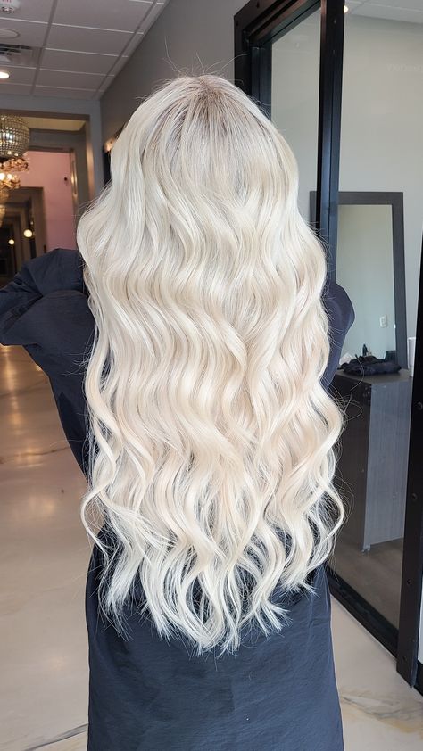 Platinum Blonde with Extensions Full Highlight Platinum Blonde, Bleach Blonde Hair Platinum, Blonde With Extensions, Full Blonde Hair, Hair Color Platinum Blonde, Icy Platinum Blonde Hair, Very Light Blonde Hair, Long Platinum Blonde Hair, Blonde Hair Platinum