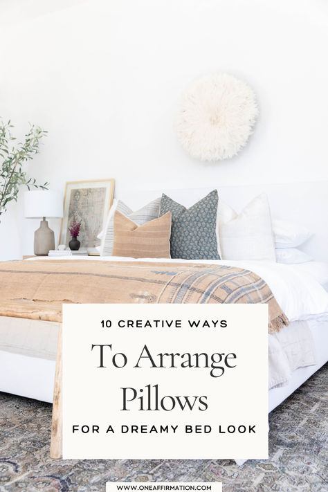 10 Creative Ways to Arrange Pillows For a Dreamy Bed Look How To Decorate Pillows On Bed, King Bed Euro Pillow Arrangement, How To Arrange Throw Pillows On Bed, Pillow Sets For Bed, Pillow Combos Bed, European Pillows On Queen Bed, Bedroom Throw Pillows Arrangement, Throw Pillows Bedroom Arrangement, White Bedding Throw Pillow Ideas