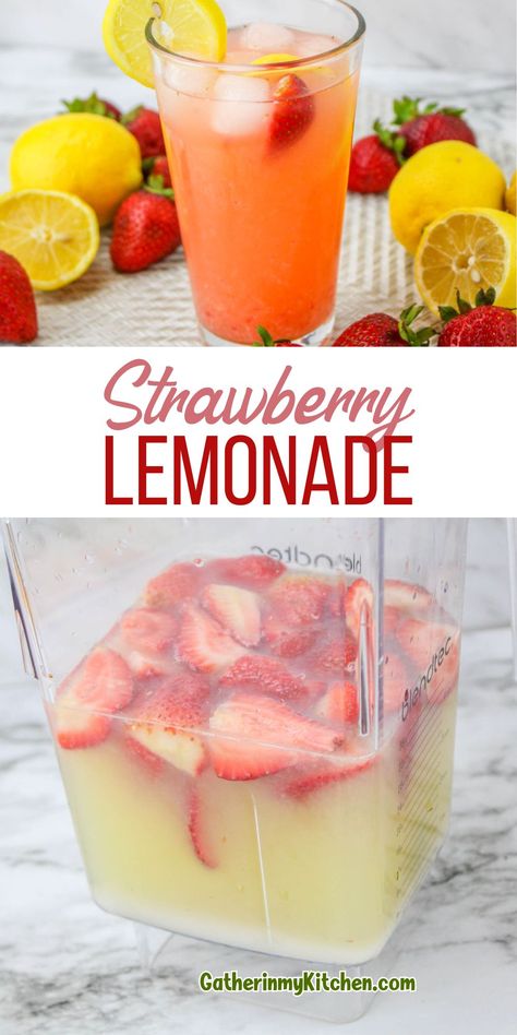 Strawberry Lemonade - Gather in my Kitchen Lemonade Strawberry Drink, Yummy Lemonade Recipes, Strawberry Lemonade Recipe For A Crowd, Lemon Ade Recipes, Fresh Lemonade Recipe Easy, Blended Strawberry Lemonade, Strawberry Lemonade Concentrate, Frozen Strawberry Lemonade Recipe, Good Lemonade Recipe