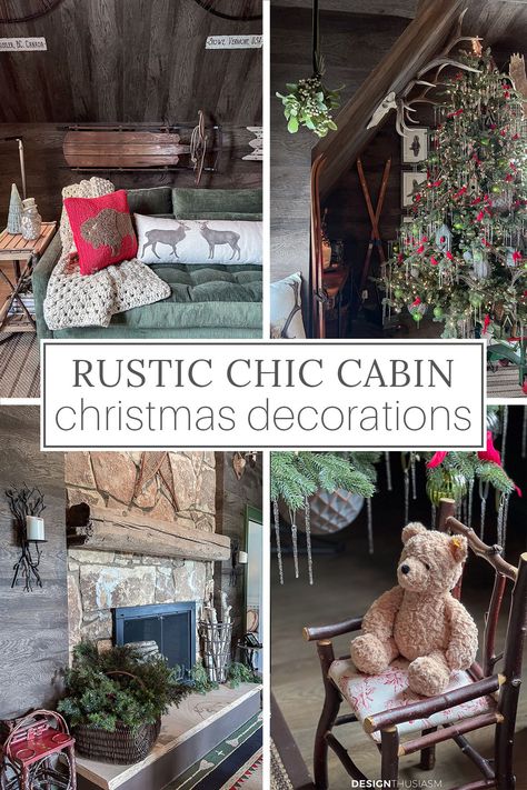 Dream of spending Christmas in a regal woodland cabin? Be inspired by this majestic yet cozy holiday cabin with rustic Christmas decorations. Parisian Christmas Decor, Cozy Cabin Christmas, Modern French Farmhouse Decor, Modern French Country Decorating, Holiday Cabin, Rustic Christmas Decorations, Chic Cabin, Woodland Cabin, Cozy Holiday Decor