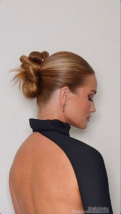 Rosie Huntington Whiteley Bun, Rosie Huntington Whiteley Hair Updo, Chic Bridal Bun, Bridal Hair For High Neckline, Slicked Back Hairstyles Wedding, Slick Back French Twist, Slicked Back Wedding Hair Updo, Sleek Up Do, Sleek High Bun Wedding Hair