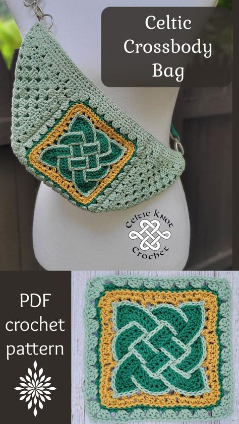 Crochet Celtic, Norse Crochet Patterns, Crochet Ren Faire Bag, Celtic Square Crochet Pattern, Celtic Granny Square Crochet, Crochet Motif Patterns, Crochet Design Pattern, Crochet Goodies, Crochet Cross