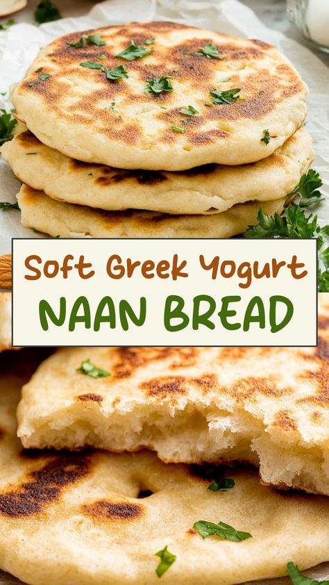 Explore the endless possibilities of incorporating Greek yogurt into your meals with our delicious naan bread recipes. With the creaminess of Greek yogurt and the softness of freshly baked naan bread, these recipes are sure to elevate your dining experience. Whether you're looking for a healthy snack or a flavorful side dish, our collection of Greek yogurt naan bread recipes has something for everyone. Healthy Snacks Baking, Greek Yogurt Dough Recipes, Greek Yogurt Naan, Baked Naan Bread, Healthy Naan, Yogurt Naan, Naan Bread Recipes, Greek Yogurt Recipes Healthy, Best Greek Yogurt