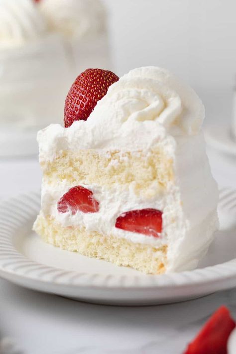 Whipped Cream Strawberry Cake, Shortcake Recipes, Vanilla Strawberry Cake Recipe, Strawberry Cake With Whipped Cream, Healthy Sponge Cake, Fluffy Strawberry Cake, Strawberry Shortcake Cream, Sponge Layer Cake, Japanese Cream Cake