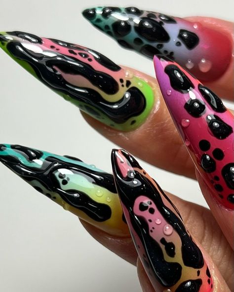 Fancy Frogs | Gel X Stiletto L | NAIL ART SUR DEVIS Idea 💡 @hollywiththegoodnails #frognails #nailsnailsnails #crazynails #colorful… | Instagram Poison Dart Frog Nails, Green Crocodile Nails, Tentacle Nails, Chinese Dragon Nails, Portrait Nail Art, Weird Nail Ideas, Weird Nail Art, Frog Nail Art, Trendy Fall Nail Designs