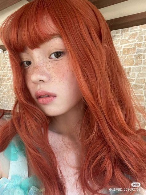 Kpop Copper Hair, Hair Colors For Pink Undertones Skin, Ginger Hair Asian, Asian Ginger Hair, Coral Orange Hair, Mystery Incorporated, Hair Color Orange, Red Hair Inspo, Trendy Hair