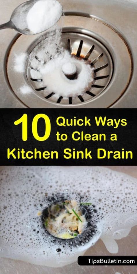 Not only do you need to clean your stainless steel sink, but you also need to clean the drain, too. Use household items like vinegar and baking soda to clear, clean, and deodorize the smelliest of drains. #cleankitchendrain #smellydrain #cleansinkdrain Kitchen Sink Cleaner, Clean A Kitchen, Baking Powder For Cleaning, Cleaning Sink Drains, Smelly Drain, Baking Soda For Skin, Diy Shampoo Recipe, Baking Soda Cleaner, Baking Soda Health