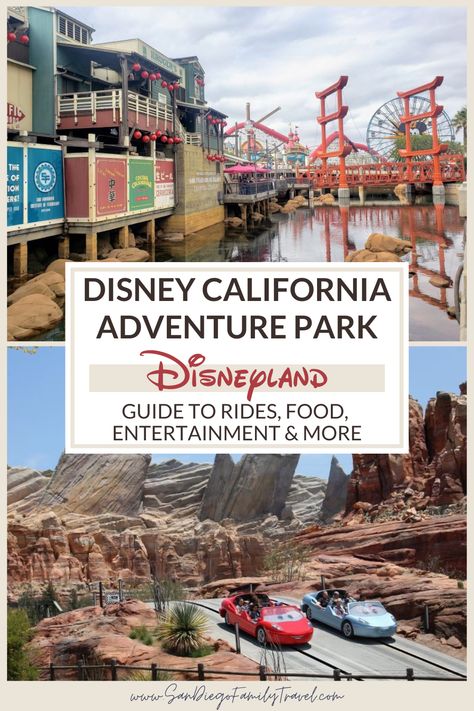 Planning a trip to Disneyland? Here's a guide to Disney California Adventure Park at the Disneyland Resort in California, including a list of rides and overview of food and entertainment, plus tips to help you plan an amazing day at DCA! Best Things To Do At Disneyland, Disneyland Videos California, Disney California Adventure Food, California Adventure Rides, Downtown Disney California, Disneyland Los Angeles, San Fransokyo, Cali Trip, Disneyland Rides