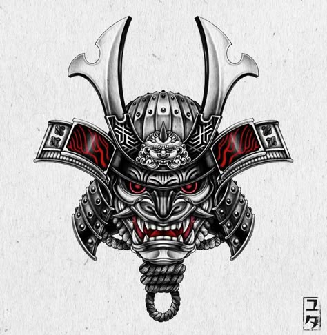 Samurai Oni Mask Tattoo, Samurai Mask Tattoo Warriors, Samurai Tattoo Stencil, Samurai Mask Tattoo Design, Japan Mask Tattoo, Japanese Shogun, Tattoo Japonais, Samurai Mask Tattoo, Helmet Illustration