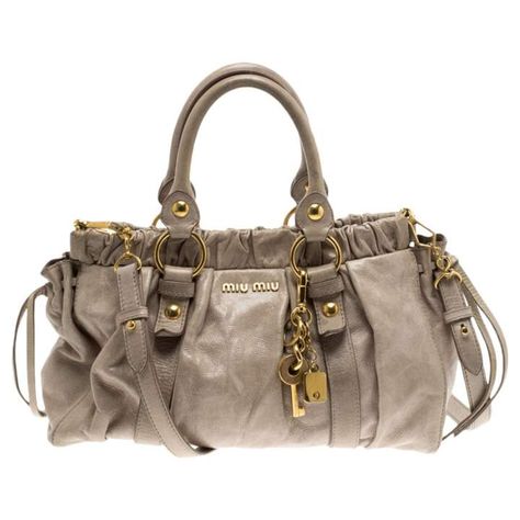 Miu Miu Beige Leather Handbag Sac Tote Bag, Miu Miu Handbags, Soft Leather Handbags, Miu Miu Bag, Ruched Top, Brown Leather Shoulder Bag, Pretty Bags, Lock And Key, Black Leather Handbags