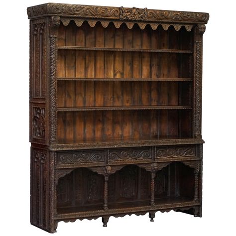 Victorian Bookshelf, Gothic Bookshelves, Gothic Bookcase, Bookcase Dresser, Gothic Cabinet, Library Bookcase, Gothic Furniture, Oak Bookcase, Gothic Revival