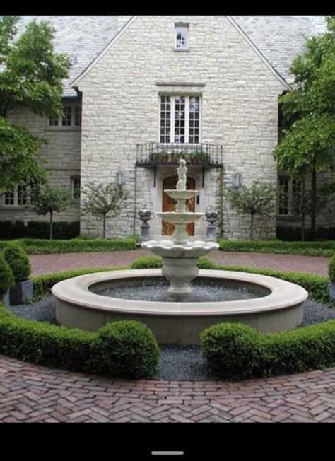 Circle Driveway Landscaping, Sloping Garden, Circle Driveway, Driveway Entrance Landscaping, Water Fountain Design, Fountains Backyard, Driveway Entrance, Driveway Landscaping, Aesthetic Posters