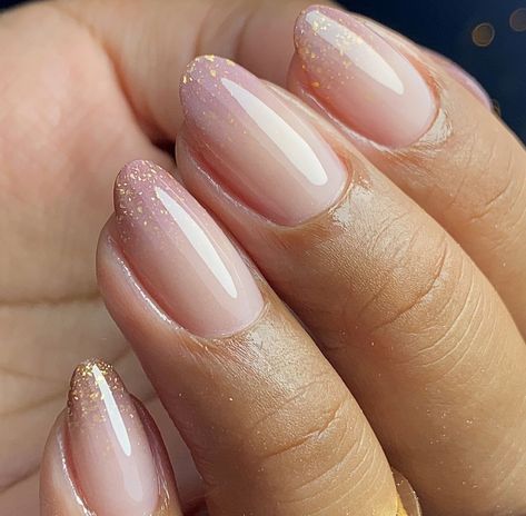 Nails For Wedding Almond, Natural Nails Gold Accent, Sparkly Tips Nails, Shimmery Neutral Nails, Biab Nails Spring, Clean Nude Nails, Neutral Nails With Gold Glitter, Natural Nails Designs Gel, Neutral Pink Nails With Glitter