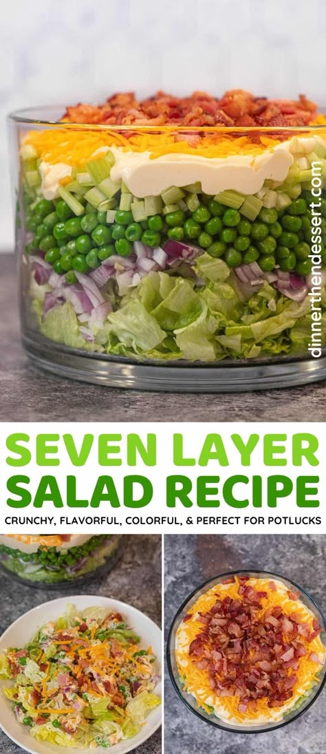 Lettuce And Pea Salad, Traditional Seven Layer Salad Recipe, Sweet Pea Salad Easy, Pea Layered Salad, 7 Layer Lettuce Salad Recipe, Healthy Seven Layer Salad, Salad With Peas And Lettuce, 7 Layer Salad With Broccoli, Pea Salad Recipes With Lettuce