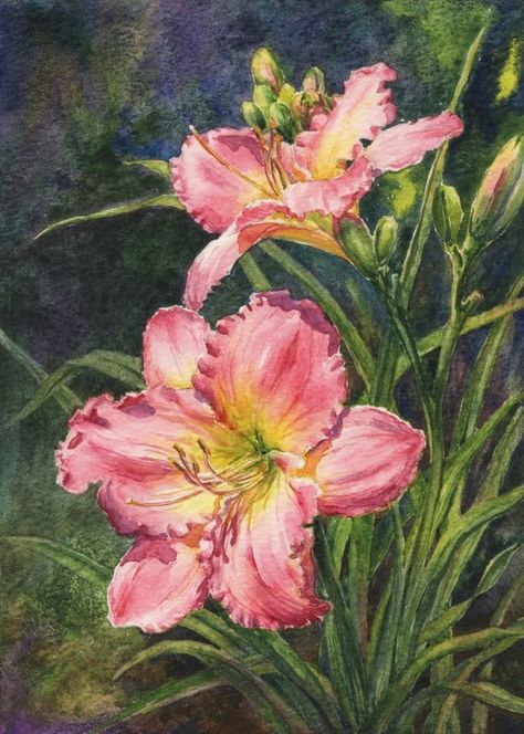 How would you like to learn how to paint these gorgeous daylilies?  I'm giving away a free tutorial called "How to Paint Daylilies with Wate...