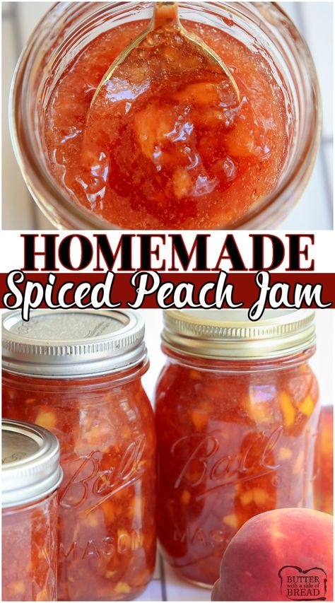 Spiced Peach Jelly, Peach Jam Made With Jello, Amish Peach Jam, Homemade Peach Preserves, Peach Jam Recipes With Pectin, Hot Peach Jam, Dried Peach Recipes, Selling Homemade Jam, Peach Pineapple Jam Recipe Canning