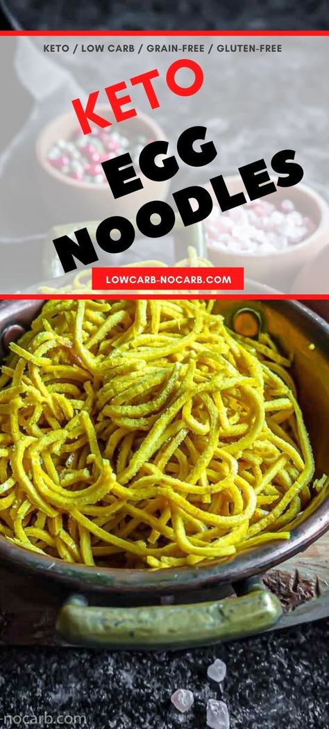 bowl of egg noodles with turmeric keto Low Carb Noodle Recipes, Keto Egg Noodles Recipes, Pasta Alternative Low Carb, Low Carb Rice, Low Carb Noodles, Egg Noodle Recipes, Sushi Roll Recipes, Low Carb Sauces, Pasta Alternative