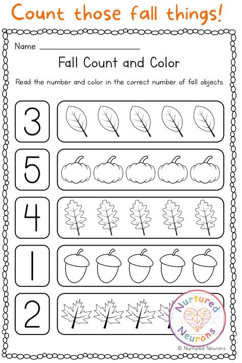 Color The Amount Worksheet Preschool, Orange Preschool Worksheets, Counting Lessons Preschool, Fall Graphing Preschool, Number Sheets For Preschool, Count Worksheets Preschool, Pre K Homework Free Printable Preschool Worksheets, Fall Toddler Worksheets, Fall Preschool Activities Math