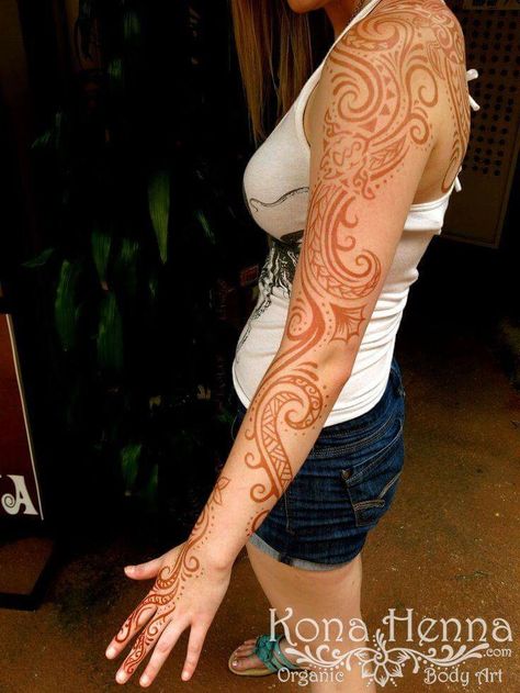 Arm henna Full Arm Henna Tattoo, Henna Arm Tattoos For Women, Full Arm Henna Designs, Henna Designs Arm Sleeve, Upper Arm Henna, Full Sleeve Henna, Body Henna Designs, Full Arm Henna, Hippie Tats