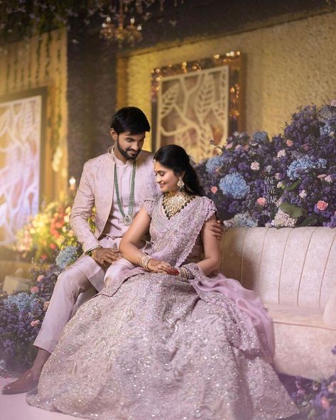 40+ Engagement Looks For Brides-To-Be | WedMeGood Engagement Poses Ideas, Engagement Couple Dress, Engagement Portraits Poses, Engagement Dress For Groom, Indian Wedding Reception Outfits, Wedding Matching Outfits, Marriage Poses, Engagement Looks, Engagement Dress For Bride