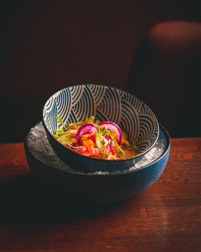 Toro's Tuna Ceviche Nikkei Recipe Nikkei Cuisine Recipes, Tuna Ceviche Recipe, Smoked Tuna, Tuna Ceviche, Latin Kitchen, Sushi Grade Tuna, Cubed Sweet Potatoes, Ceviche Recipe, Fish Stock