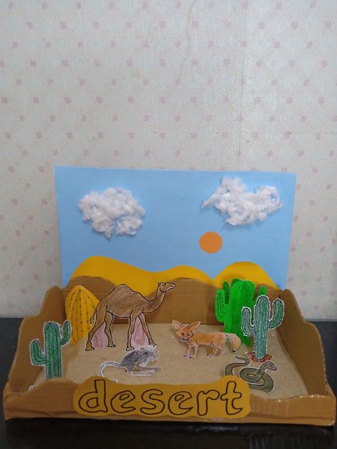 Dessert Ecosystem Project, Animal Diorama Habitats, Desert Diorama Ideas For Kids, Desert Habitat Project, Desert Diorama Projects, Desert Project For School, Desert Habitat Projects For Kids, Animal Habitat Project, Pyramid Project Ideas